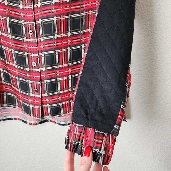 L.A.M.B GWEN STEFANI silk plaid button up shirt in red black size 2 - Picture 6 of 6